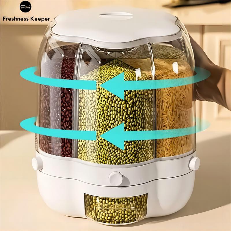 28lb Rice and Grain Storage Container, 360° Rotating Food Dispenser