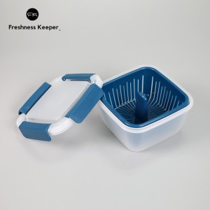 Leak Proof Square Berry Keeper Container na may Strainer Blue na kulay