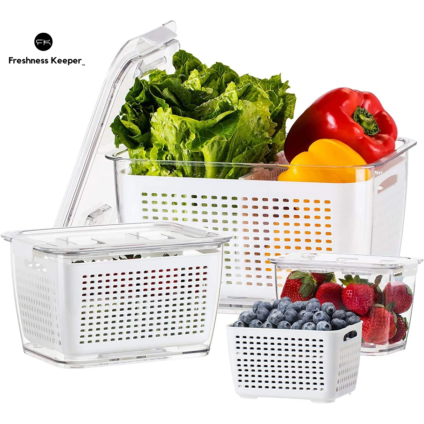 BPA Free Partitioned Produce Saver Container Fridge Organizer with Vents
