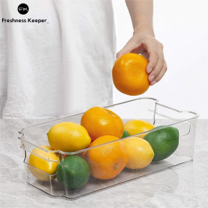 BPA Free Plastic Pantry Koelkast Koelkast Organizer Bins foar Freezer Kitchen Cabinet