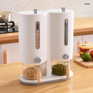 11 Lbs Rice Dispenser Airtight Dry Food Dispenser Double-Barrel Grain Dispenser