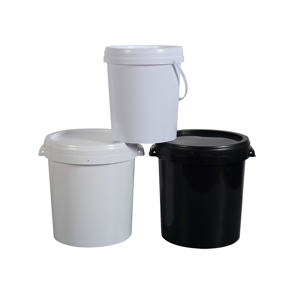 China wholesale Yellow Bucket Manufacturers –  Custom White & Black 18L/20L/33L Plastic Temper Evident Round Bucket – JIATAI