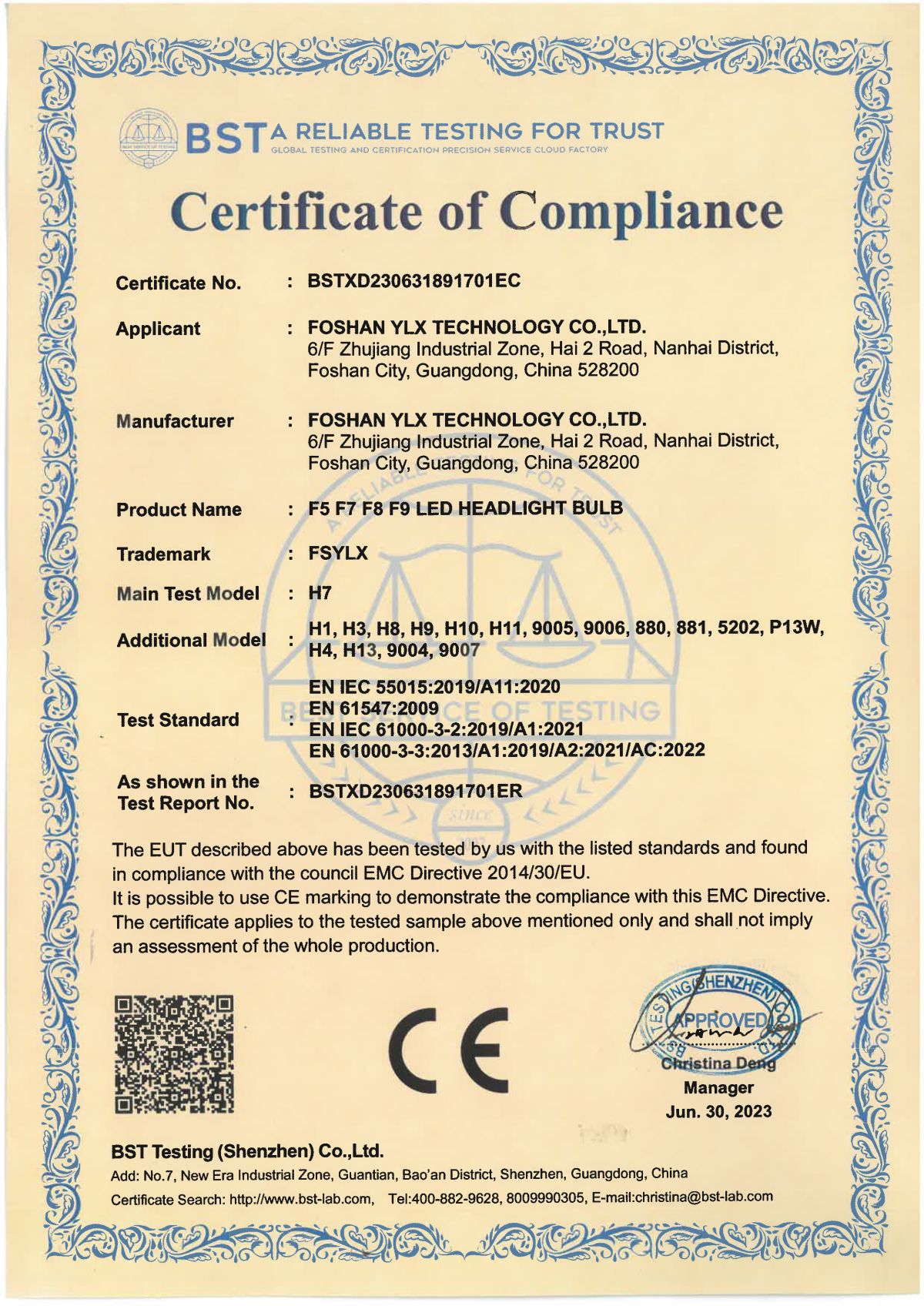 FYLX 5 7 8 9 CE EMC-Certificate