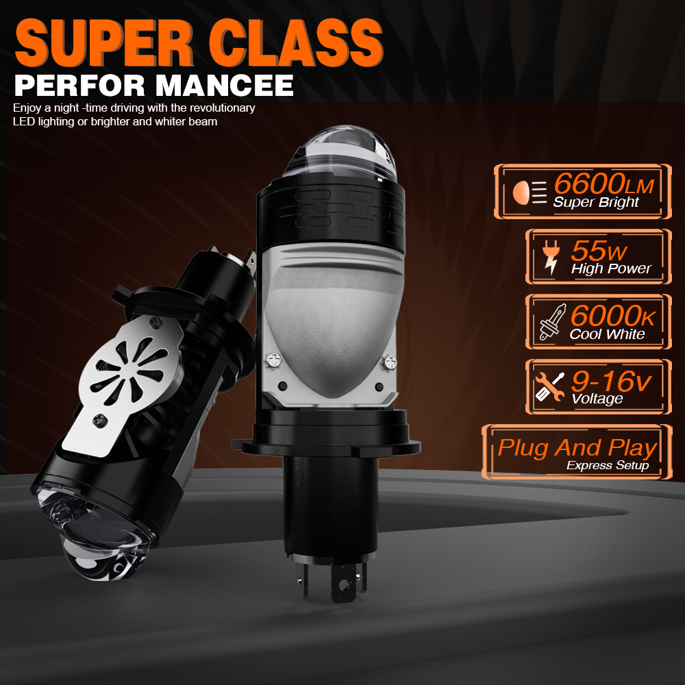 55W 6600lm H4 Mini LED Projector Headlight Plug and Play High/Low Beam 6500K Color Temperature Vehicle Parts