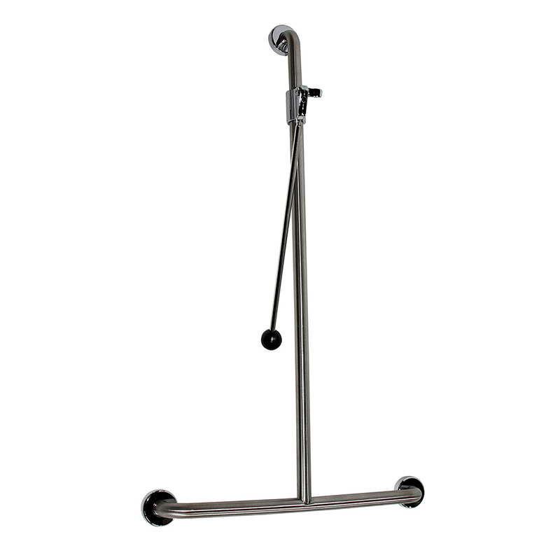 BEC-28 Angled Shower Grab Rail Centered Vertical Angled with Easy Slide, Clean Seal Flange & Handle