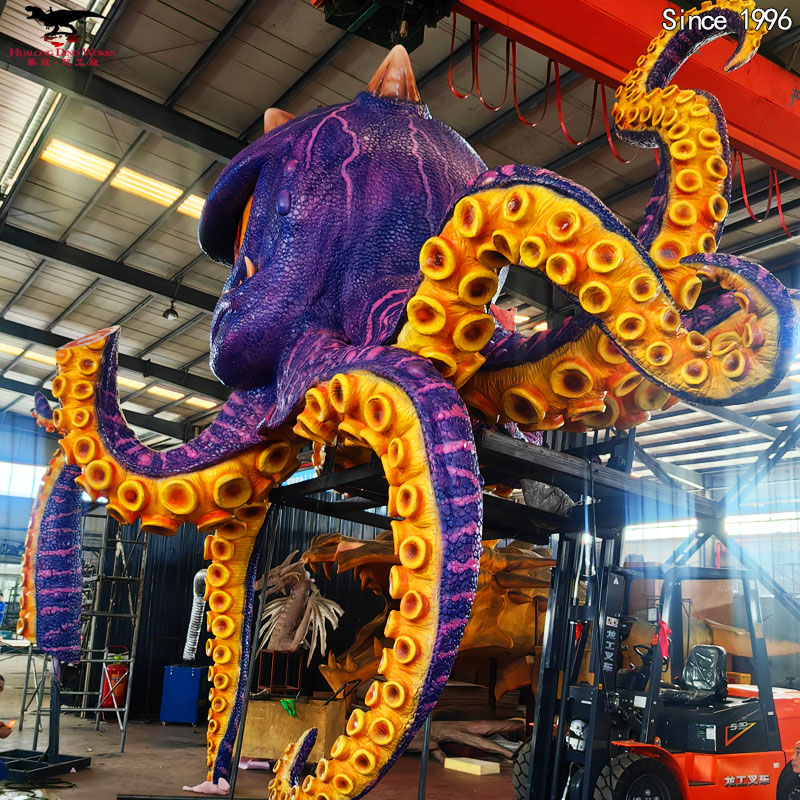 Animatronic Octopus – бағдарламаланатын шатырлы қозғалысы, мұхит дыбыстары және тақырыптық саябақтарға, аквариумдарға және балалар ойын аймақтарына арналған балалар үшін қауіпсіз дизайны бар теңіз астындағы интерактивті декор.