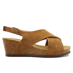 Wholesale Price China Cork Heel Sandals - Genuine Leather Women Cross Strap Wedge Cork Sandal – FUNSTEP