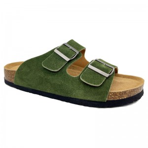 Mens Genuine Leather Arch Support Footbed Slides