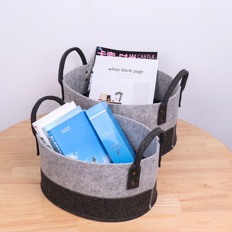 Fashion Blanket Basket, Felt Laundry Baskets with Handle Nursery Storage Living Room Round for Toy, Clothes, Kids, Bedroom