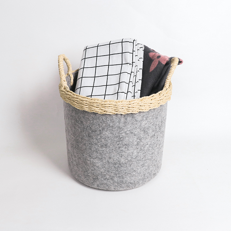 New idea storage basket with paper string and handle set of 3 , round shape