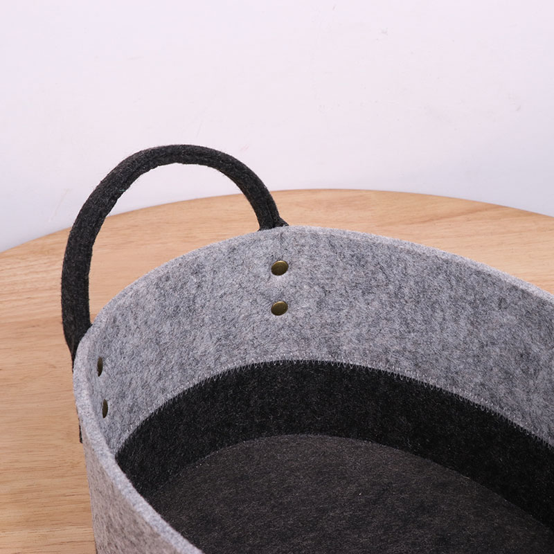 Fashion Blanket Basket, Felt Laundry Baskets with Handle Nursery Storage Living Room Round for Toy, Clothes, Kids, Bedroom