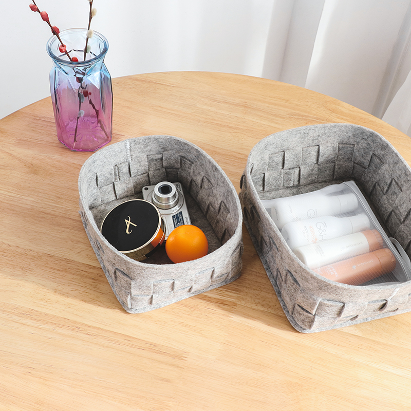 3PCS handwoven Felt Storage Baskets with Handles Washable Basket Set Decorative Storage Bins Boxes Nursery Baby Kid Toy make up Organizer Containers – Gray
