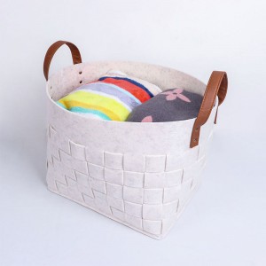 Best quality Wholesale Laundry Baskets - Storage Basket Bins, Handwoven Rectangular Felt Fabric Storage Box Cubes Containers with Pu Handles – Fusen