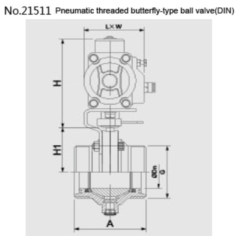 800 pneumatic threaded Butterfly type ball Valve(DIN) No.21511