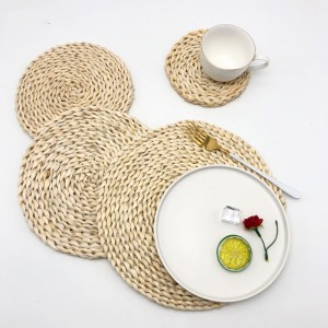 Natural Woven Water Hyacinth Grass Round Tablemat Tea Cup Mat Straw Rattan Placemat Heat Insulation Coasters