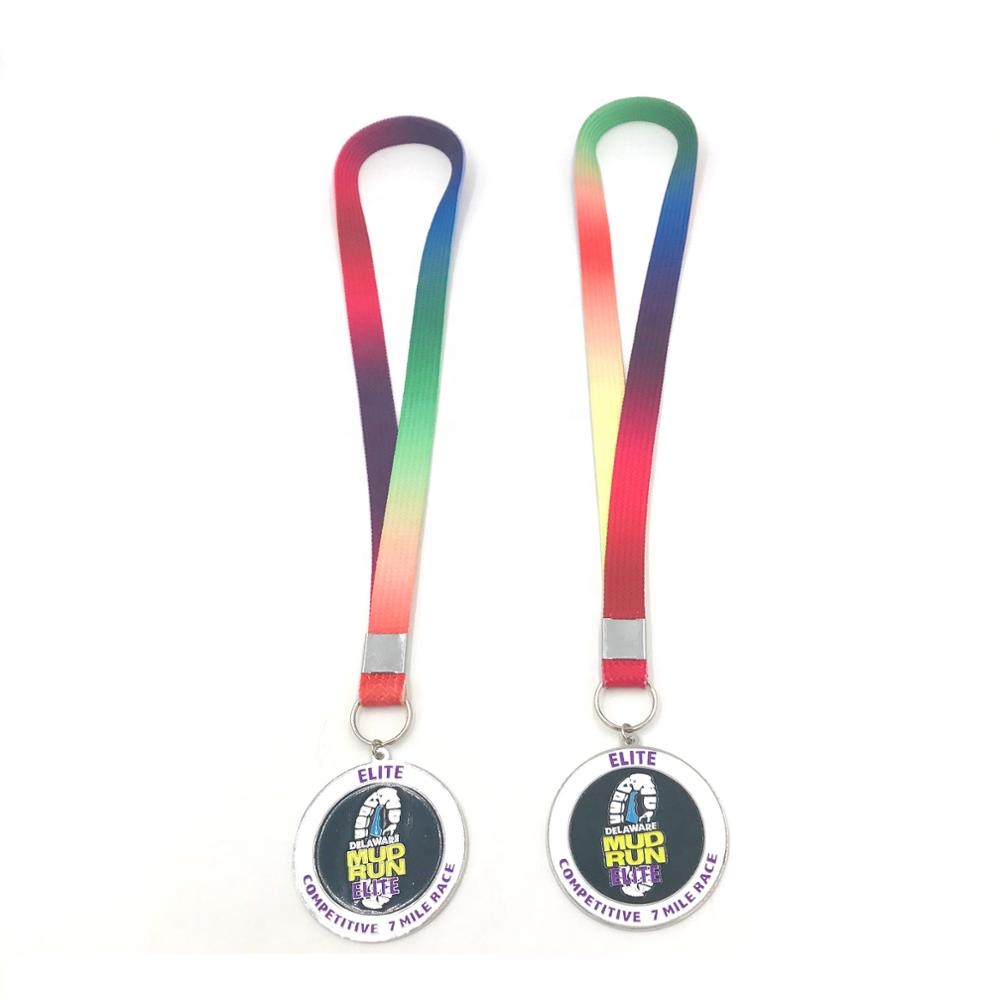 Sublimation full color Rainbow tube Medal Lanyards Gradient Neck Straps for exhibition/conference