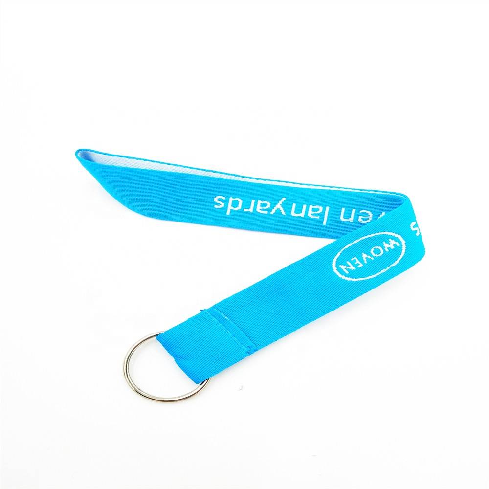 2020 wholesale price Lanyards With Logo Custom Short – Wholesale Custom Blue Keychain Short Wrist Lanyard With Woven Logo – Bison