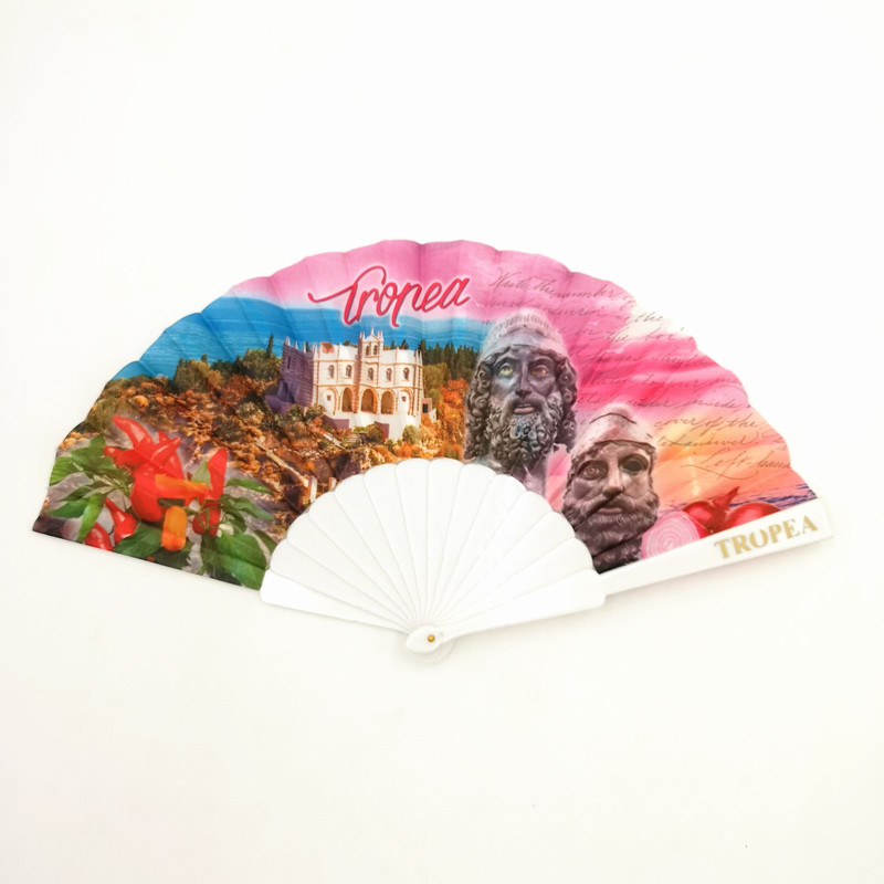Full color printing with white handle plastic hand fan