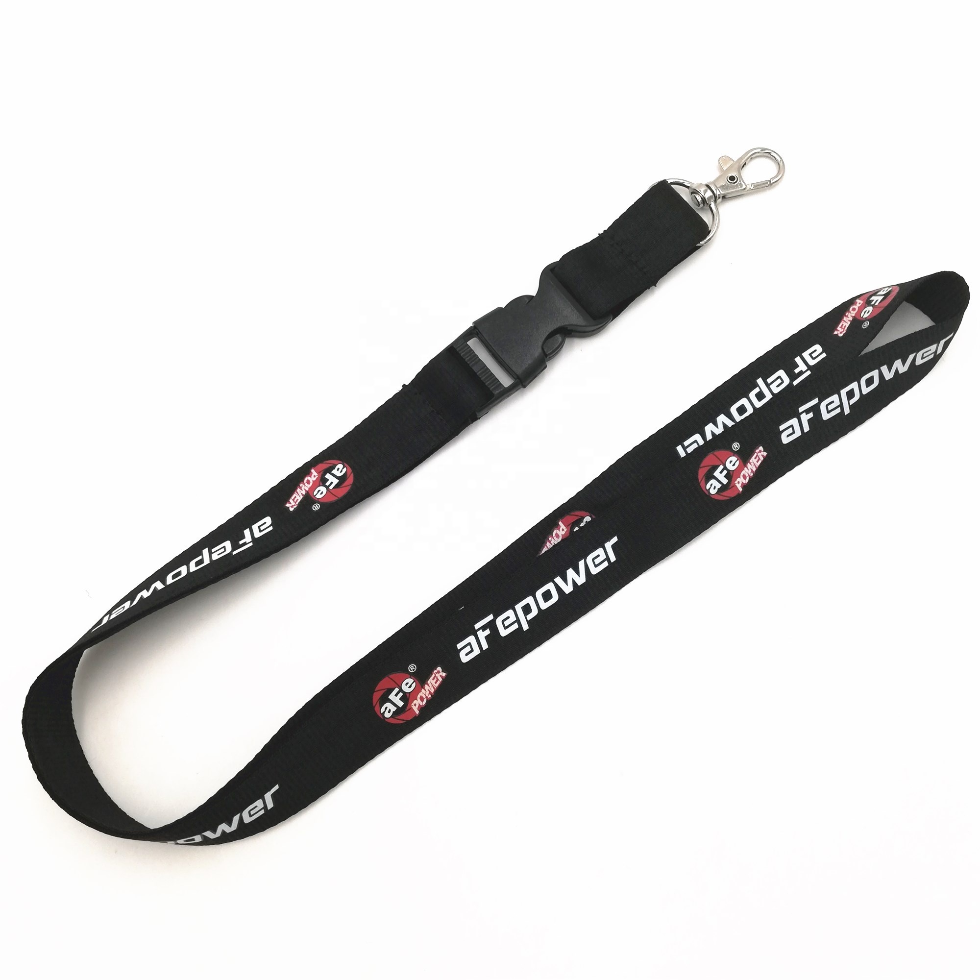 Economy black personalized silk printing plastic buckle lanyard for sports