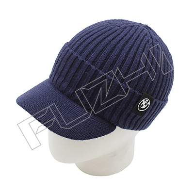 Curved Peak Knitted beanie with Customized PU Logo