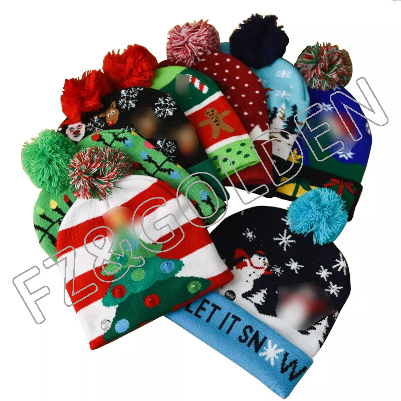 New arrival winter children custom customized logo kids knit ted christmas beanie hats with pom pom