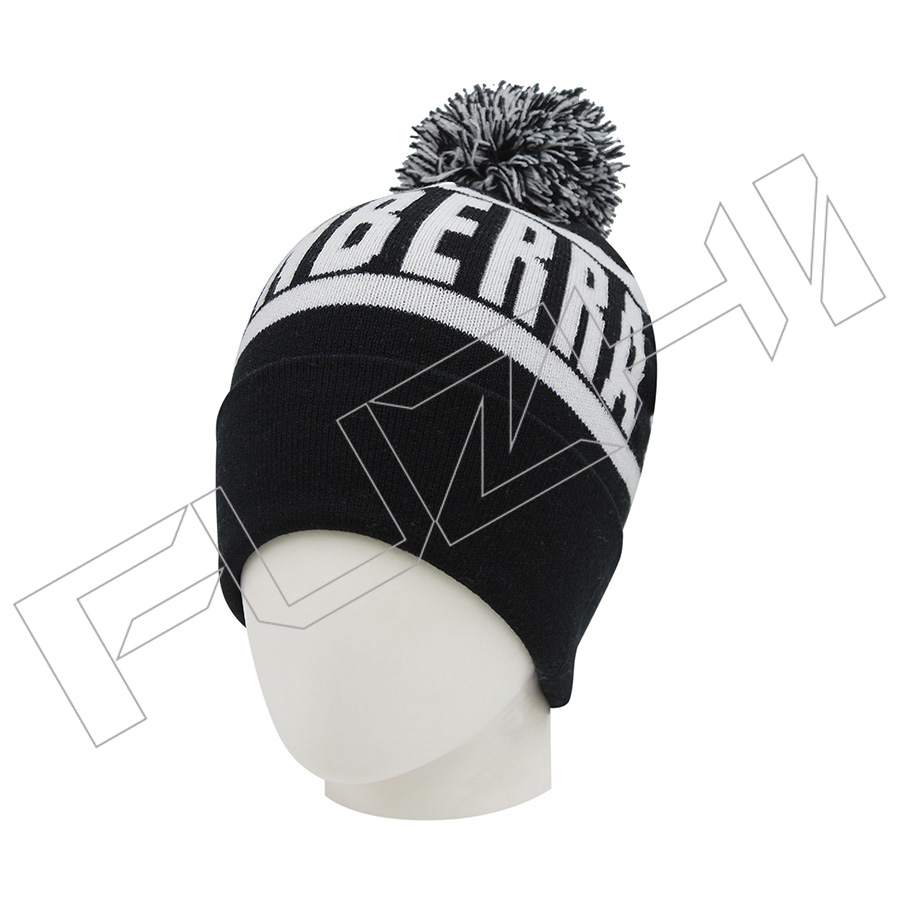 Jacquard text pattern Knitted pom beanie