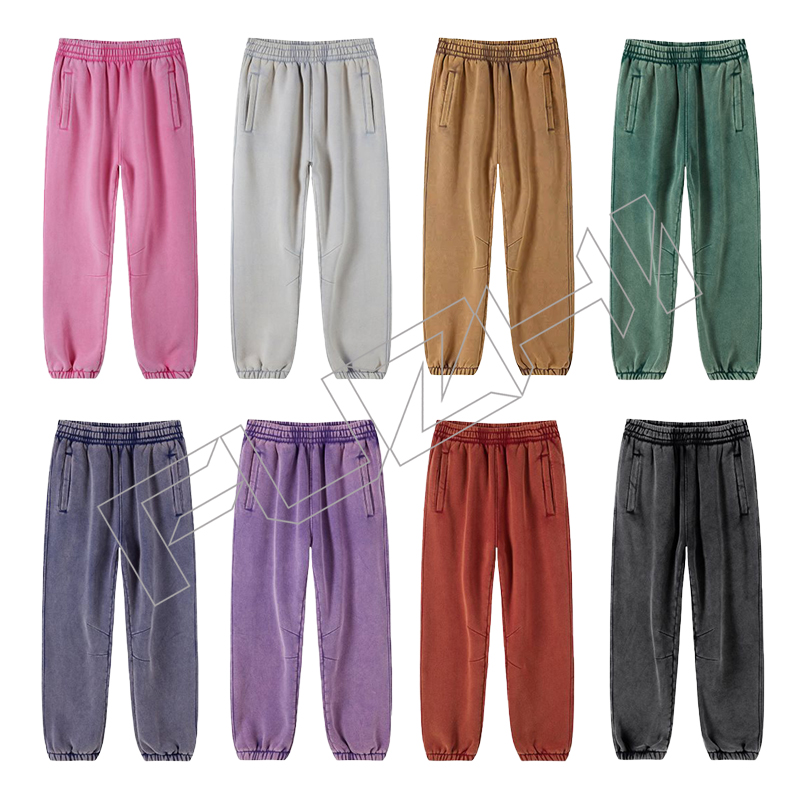 Customize high quality unisex color washed cotton pants(fleece)
