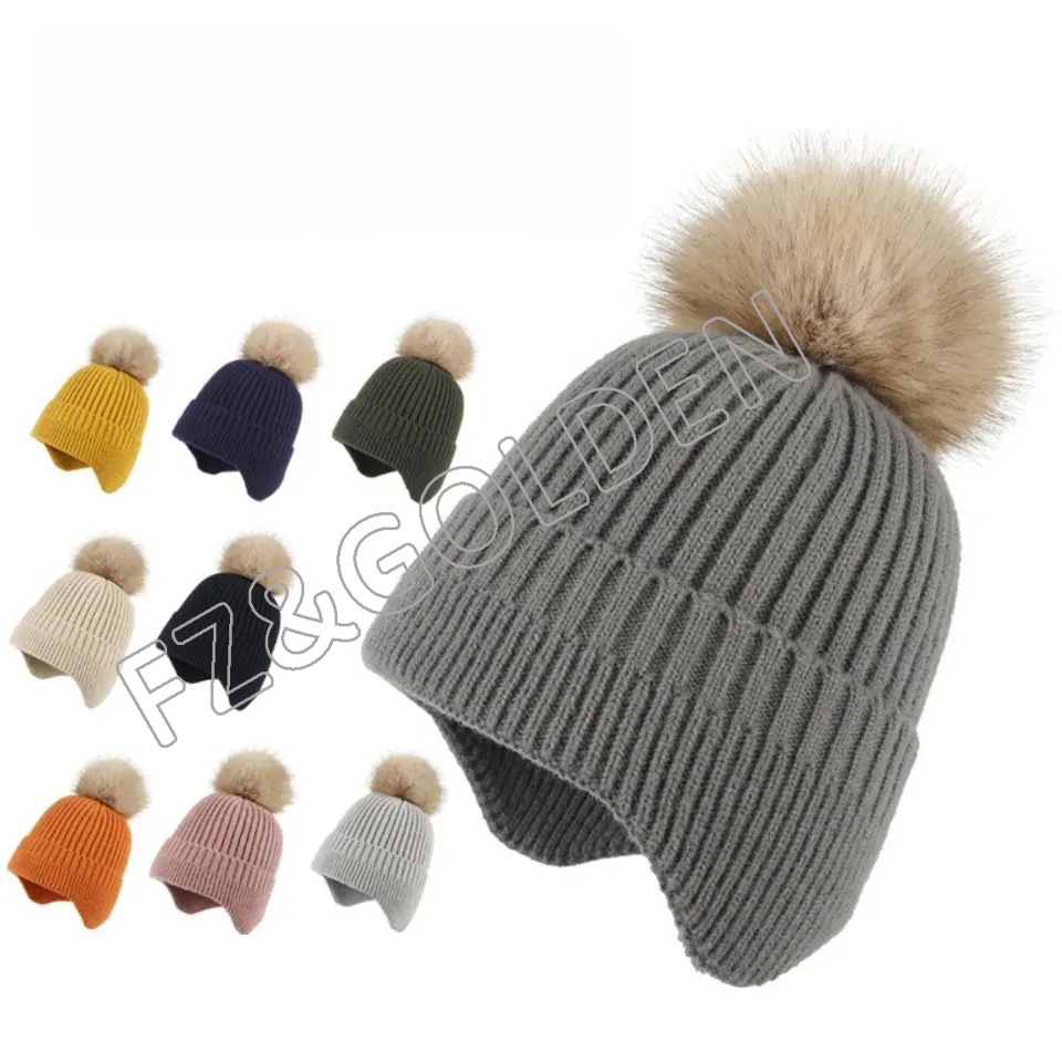 2023 Children’s Knitted Fashion Baby Warm Ear Protection Lovely Wool Ball Beanies Gril’s and boy’s winter hats