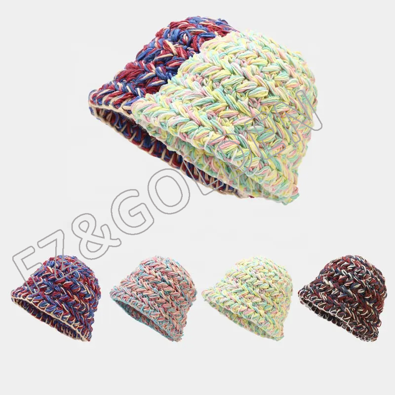 Excellent New fashion Top quality Winter Bucket Knit Cloche Color Warm Crochet Cap rainbow hats