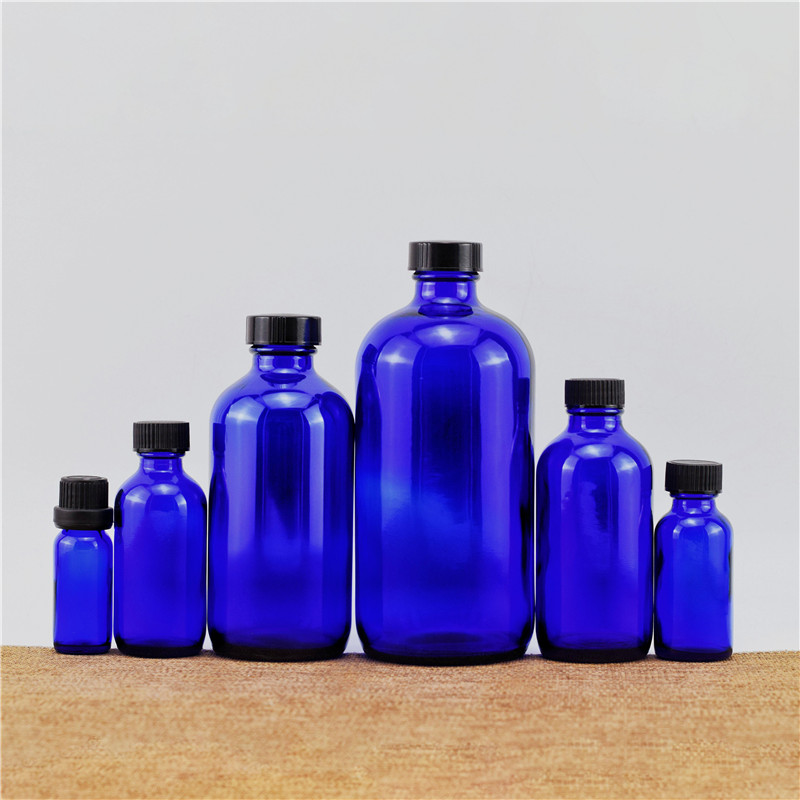 OEM Customized Reusable Glass Bottles - Printed Blue Boston Round Bottle – Gabry