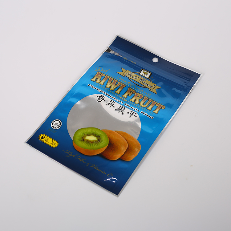 Plastic transparent combined metallic laminated film zipper bag for packing kiwi fruit/ dried fruit