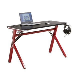 Gaming Computer Desk with Multi-Colored K Steel Frame Design, Large Carbon Fiber Surface Cup Holder & Headphone Hook for Home or Office