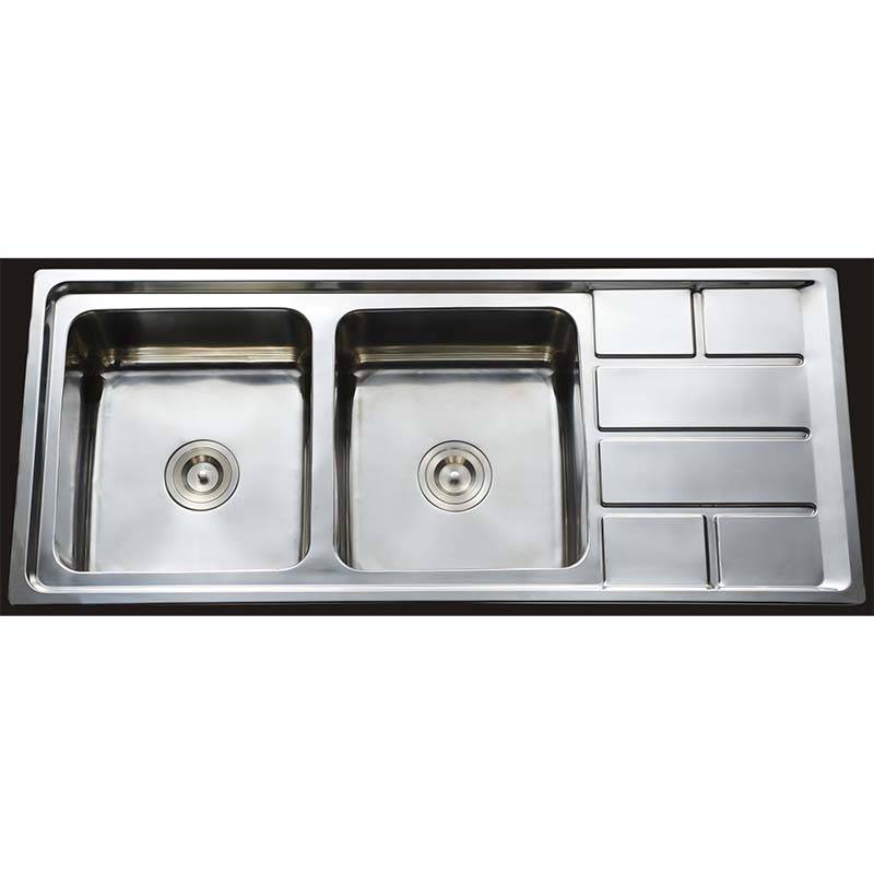 201 Stainless Steel Kitchen Sink - Double Bowls With Panel RS11650 – Jiawang