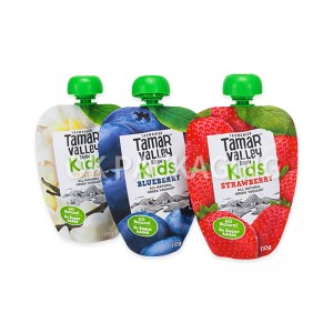 Kohandatud keskkonnasõbralik taaskasutatav puuviljamahla pakend Turvaline beebitoidu kott vedela joogi kott püstise tilakotiga