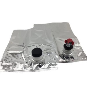 Bolso BIB con revestimiento de aluminio en caja, bolsa de embalaje de plástico para bebidas de vino líquido con dispensador, bolsa personalizada en cartón