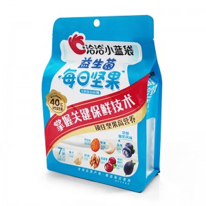 စိတ်ကြိုက်လက်ကား အရည်အသွေးမြင့် ပလပ်စတစ် မတ်တပ်ရပ် ဇစ်သော့အိတ်များ အစားအစာအတွက် Flat Bottom Nut Food Packaging Bag