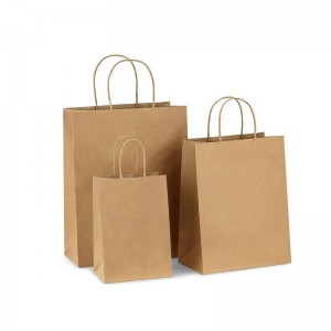 Pasirinktinio dydžio pakuotės popierinis rankenos popierinis maišelis Kraft popierinis pirkinių krepšys