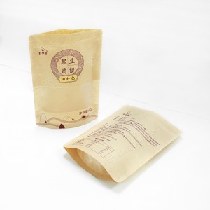 Factory Doypack-pose Te Snack Brun Kraft Matemballasje Papirpose med vindu, brun kraftpapirpose med klart vindu