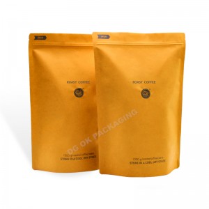მორგებული ყავის ჩანთა ეკოლოგიურად სუფთა 1000გრ მდგარი ყვითელი კრაფტის ქაღალდის ყავის პარკები სარქველისთვის