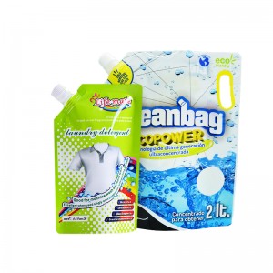 Laundry liquid packaging bag stand up spout pouch flad bottem bag