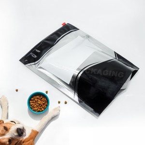 Borsa per imballaggio per alimenti per cani per animali domestici con cerniera in plastica personalizzata Stand up Borsa per alimenti per animali domestici con cerniera e finestra con cursore