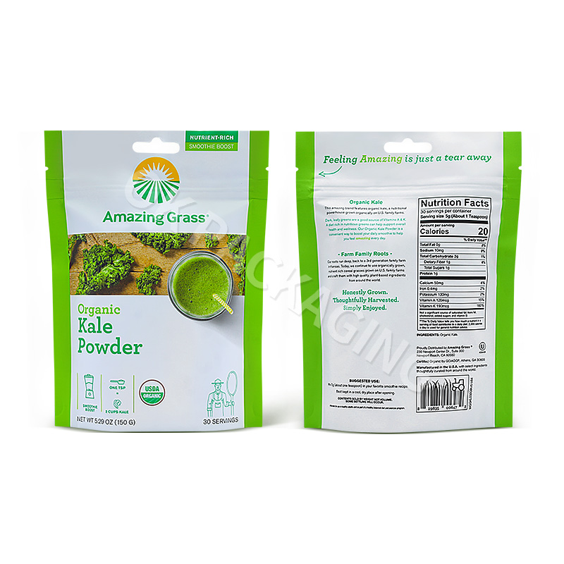 Customized Plastic Bag 100g 250g 500g 1000g Kale Powder Packaging Bag Stand Up Pouch For Fowder/Food /Nut