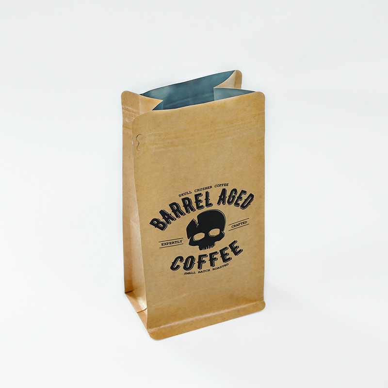 Custom dicitak kraft compostable kosong kantong kopi handap datar kalawan klep na seleting pikeun buncis kopi / bungkusan teh