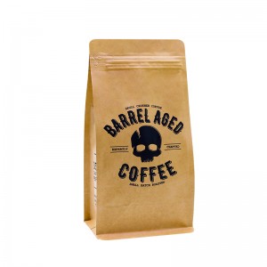 Sacchetti di caffè vuoti compostabili kraft con fondo piatto stampati personalizzati con valvola e cerniera per confezioni di caffè in grani/tè