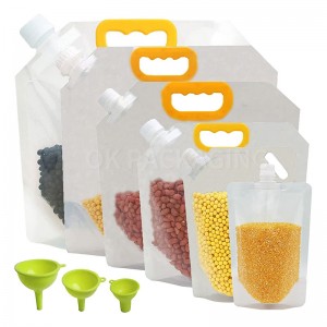 Custom 1L-10L Large Capacity Rice/Liquid Packaging Transparent Spout Bags With Portable Handle