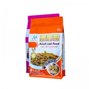ការបោះពុម្ពរចនាផ្ទាល់ខ្លួន បាតផ្ទះល្វែងដែលអាចប្រើឡើងវិញបាន ក្រោកឈរឡើង Zipper Pet Food Storage Bag Plastic Packaging
