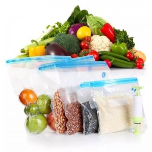 حقيبة تخزين الطعام بسحاب مزدوج وقابلة لإعادة الاستخدام وقابلة لإعادة التدوير من النايلون الشفاف