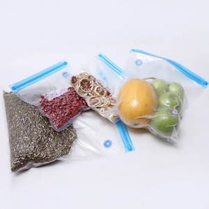 Reusable Recyclable Double Zipper Clear Nylon Embossing Food Storage Vacuum Bag