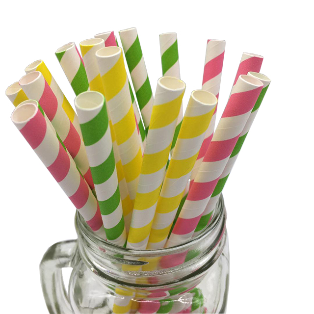 Multicoloured Paper Straw Striped Disposable for Party Drinking Smoothie