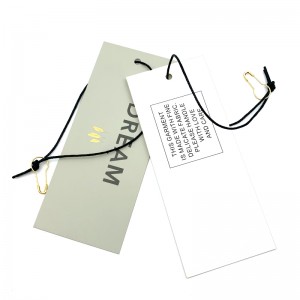 Manufacture Green paper gold foil  hang tag with cord and attachment